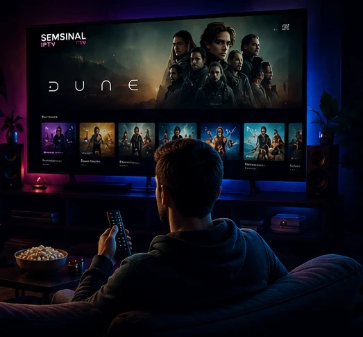 Pessoa a assistir a uma plataforma de entretenimento na televisão
